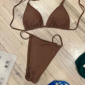 Mocha brown MATTE triangle bikini top, new never worn